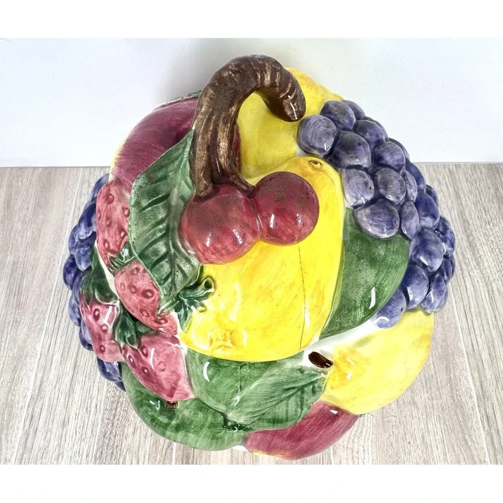 Otagiri‎ Japan Fruit Basket Cookie Jar Ceramic Apple Grape Strawberry READ